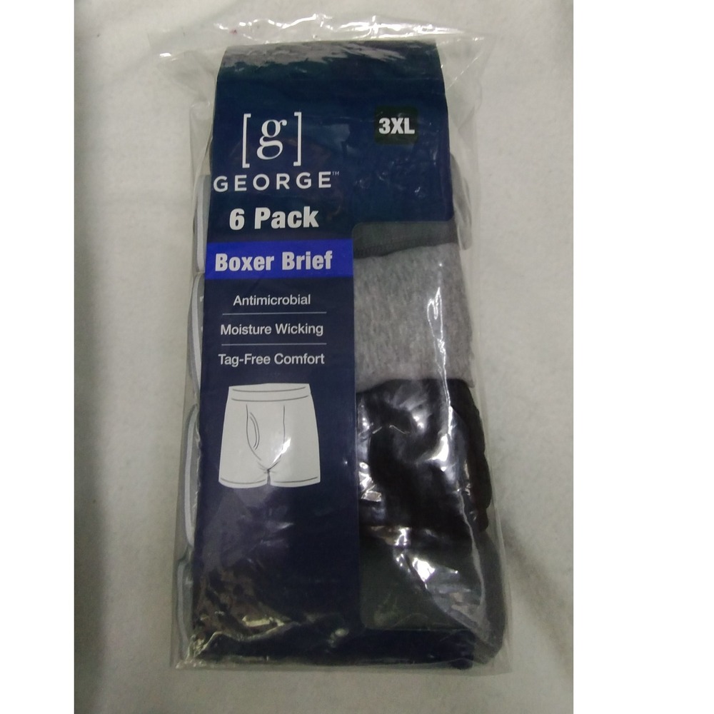 George 3XL Mens‎ 6 Pack Boxer Briefs Antimicrobial Moisture Wicking Underwear